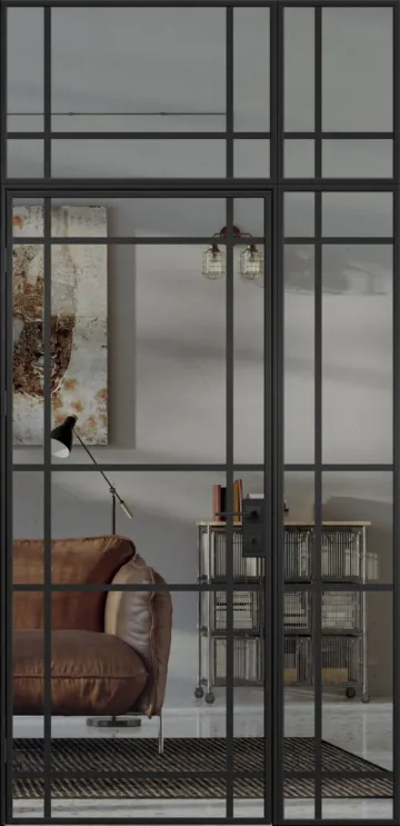 Drzwi wewnętrzne loftowe Erkado Loft Art z czarnymi profilami i szkłem grafitowym